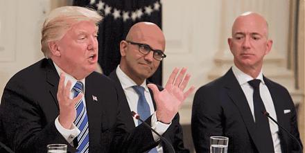 President Donald Trump criticizes Amazon over taxes and jobs.